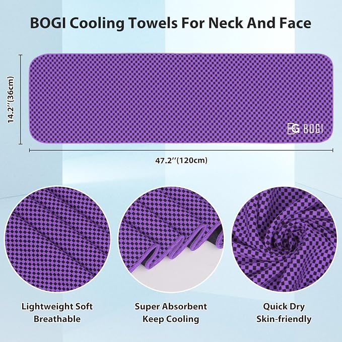 BOGI Cooling Towels for Neck and Face, Soft Breathable Cool Towel for Instant Cooling Stay Cool for Yoga, Sport, Gym, Camping, Running & More Activities