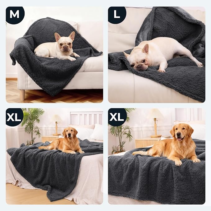Waterproof Dog Blanket 60 x 80 in for Large Dogs, XL Washable Pet Blanket | Aodisman Thick Fleece Dog Throw Blanket, Leakproof Washable Furniture Protector for Sofa, Couch, Bed, Crate & Kennel, Grey