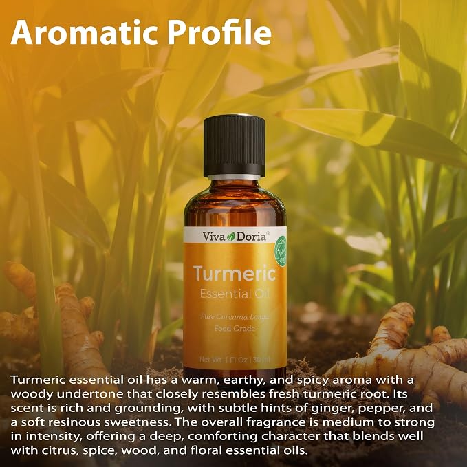 Viva Doria Turmeric Essential Oil, 100% Pure, Natural Turmeric Essential Oil, Undiluted, for Aromatherapy | Food Grade, 30 mL (1 Fluid Ounce)