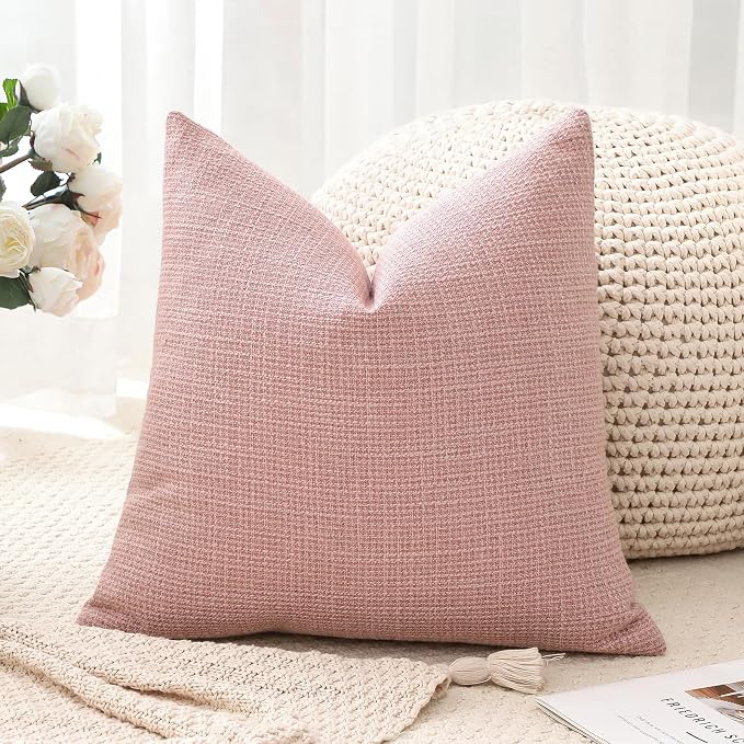 OTOSTAR Linen Throw Pillow Cover Set of 1 Decorative Square Pillowcases Cushion Covers 24x24 Inch for Home Decor Sofa Bedroom Car 60 x 60CM Pink