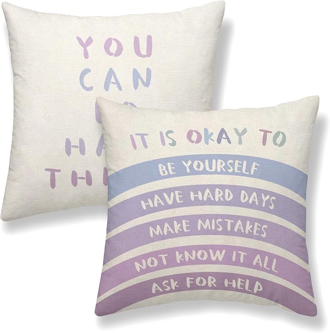 Rainbow Classroom Pillow Covers 18x18 Set of 2 Boho Preppy Purple Throw Pillows Aesthetic Inspirational Quotes Pillowcase Summer Outdoor Decorations Girl Kids Cushion Case for Bed Room Decor