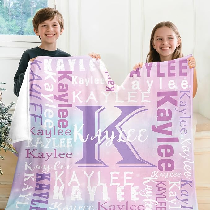 Yofair Ships Next Day, Personalized Blanket Gifts for Teen Girls Custom Blanket with Name Flannel Throw Girls Blankets Customized Daughter Gifts for Kids Adult