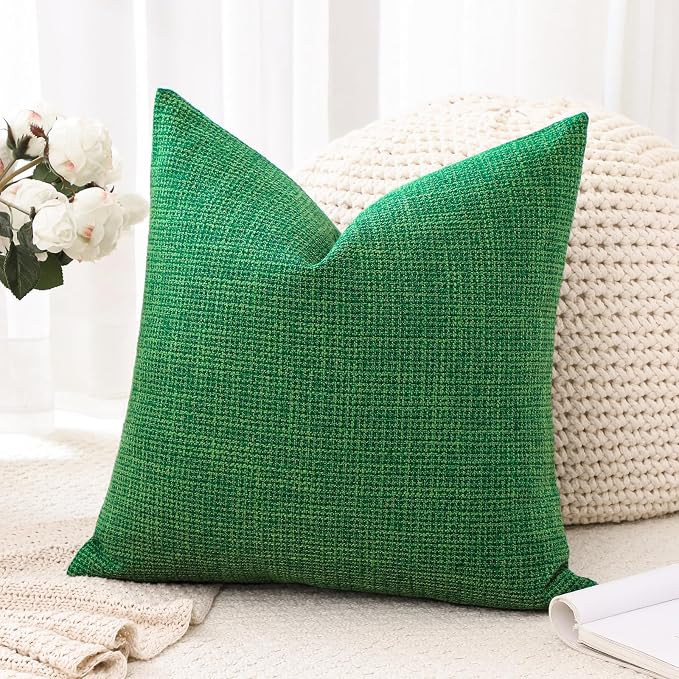 OTOSTAR Linen Throw Pillow Cover Set of 1 Decorative Square Pillowcases Cushion Covers 18x18 Inch for Home Decor Sofa Bedroom Car 45 x 45CM Christmas Green