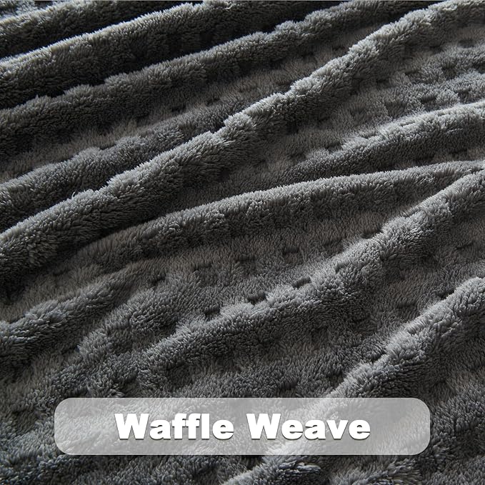 NEWCOSPLAY 3D Waffle Checkered Flannel Twin Blanket, Dark Grey, 60"x80" | Super Soft Cute Lightweight Decorative Premium Silky Fleece Blanket for Couch Sofa Bed, Gift for Women Men, All Season Use