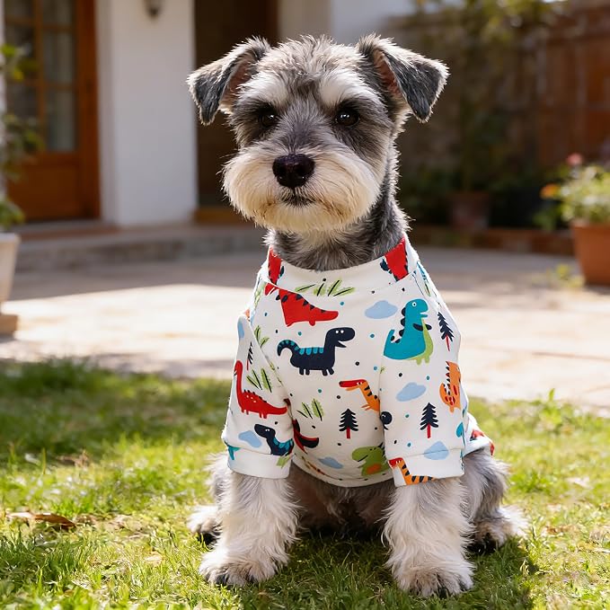 Dog Pajamas Comfy Dog Clothes for Small Dogs, 100% Cotton Dog Pjs Stretchy Breathable, Comfy Soft Pet Onesie Designed for Extra Small Sized Dogs Boy Girl Pet Jammies Outfits (Dinosaurs, Small)