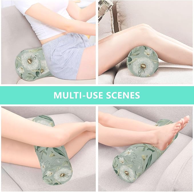Sage Green Dandelion Neck Roll Pillow Bolster Round Health Memory Foam Long Cervical Cylinder Pillows with Removable Washable Cover for Body Bed Legs Back Yoga