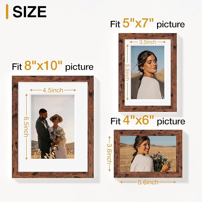 Vittanly 15 Pack Picture Frames Collage Wall Decor, Wall/Tabletop Display | Rustic Brown, Multi-Size Gallery Wall Frame Set: 3pcs 8x10, 6pcs 5x7, 6pcs 4x6. Picture Frame Set for Family