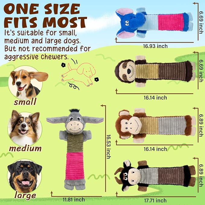 5 Pack No Stuffing Dog Squeaky Toys, Chew with Crinkle to Large Puppy