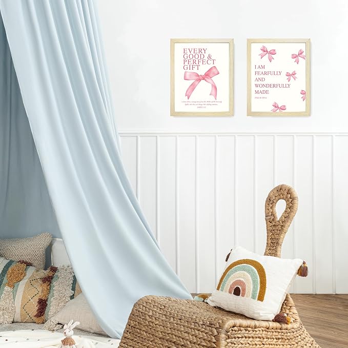LARTSFRO Coquette Pink Bow Wall Art Decor Posters, Pink Bow Room Bedroom Bathroom Dorm Wall Art Decor Aesthetic for College Teen Girls Gifts, Inspirational Bible Verses Bow Wall Decor, 10x8 Inch Set of 4 Pcs Bow Pictures (WOOD-GRAIN FRAMED)