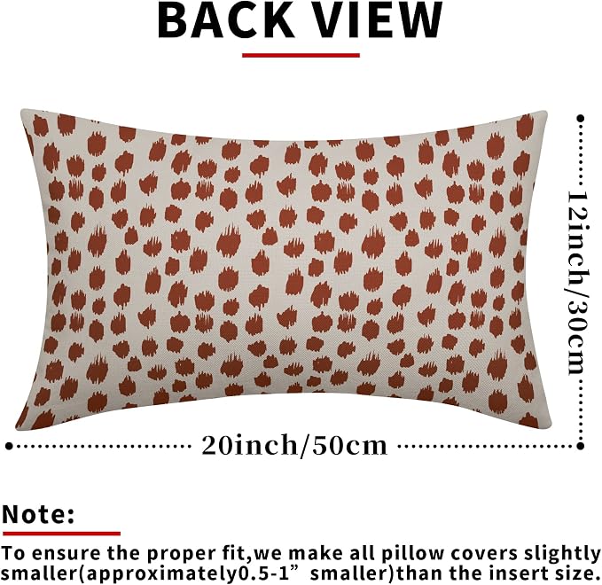 Burnt Orange Cream Pillow Covers 12x20 Set of 2 Boho Design Polka Dot Throw Pillows Modern Brush Strokes Print Decorative Outdoor Pillowcase Lumbar Cushion Cover Linen Pillow Case for Sofa Couch Bed