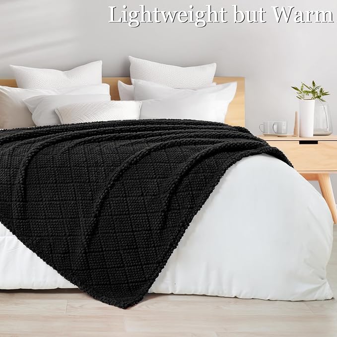 Whale Flotilla Soft Fleece King Size Blanket for Bed, Black | Jacquard Waffle Blankets for Home Decor, Lightweight and Cozy, All Season Suitable, 90x104 Inch