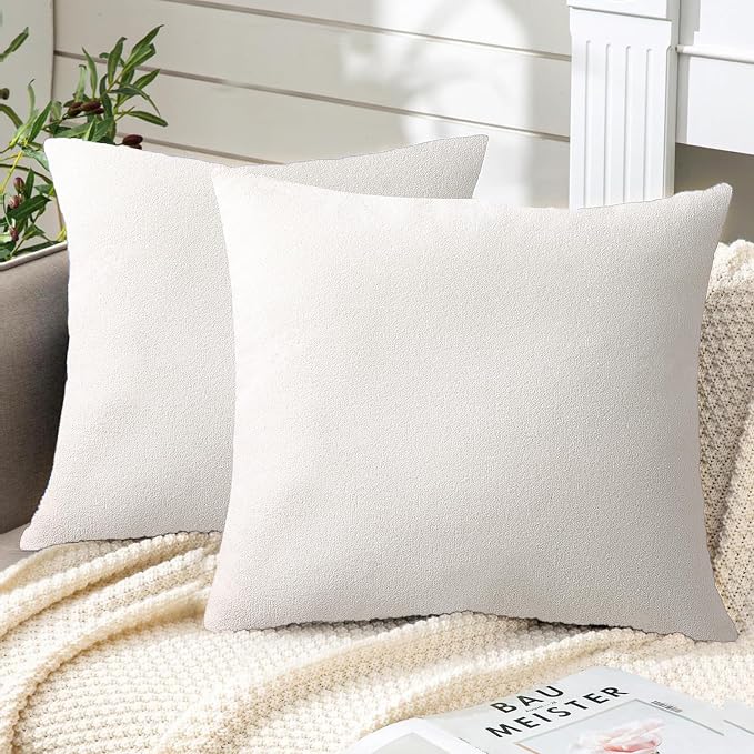 BEEY Throw Pillows with Inserts Included, 16x16 Inches Sofa Square Throw Pillows for Sofa Couch, A Pack of 2 Polyester Decorative Pillow Covers with Inserts for Living Room, Bedroom, Office (White)