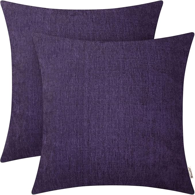 BRAWARM Throw Pillow Covers 18x18 Inches - Purple Chenille Pillow Covers Pack of 2, Solid Dyed Soft Chenille Pillow Cases for Couch Sofa Bed Home Decoration