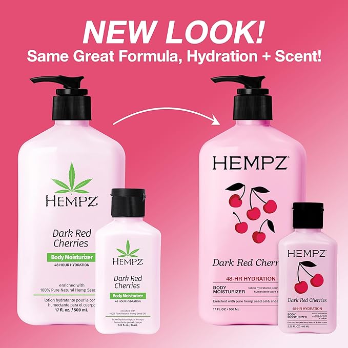 Hempz Mini Cherry Lotion, Ultra Hydrating Moisturizer for Body and Hands, Dark Red Cherries, travel friendly 2.25 oz.