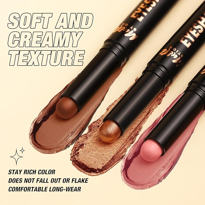 LANGMANNI 6Colors Dual-Ended Cream Eyeshadow Stick Set – Silky Smooth, Waterproof & Transfer-Proof, Built-in Blender Brush, All-Day Matte & Shimmer Wear Eye Makeup(#1+2+3+4+5+6)