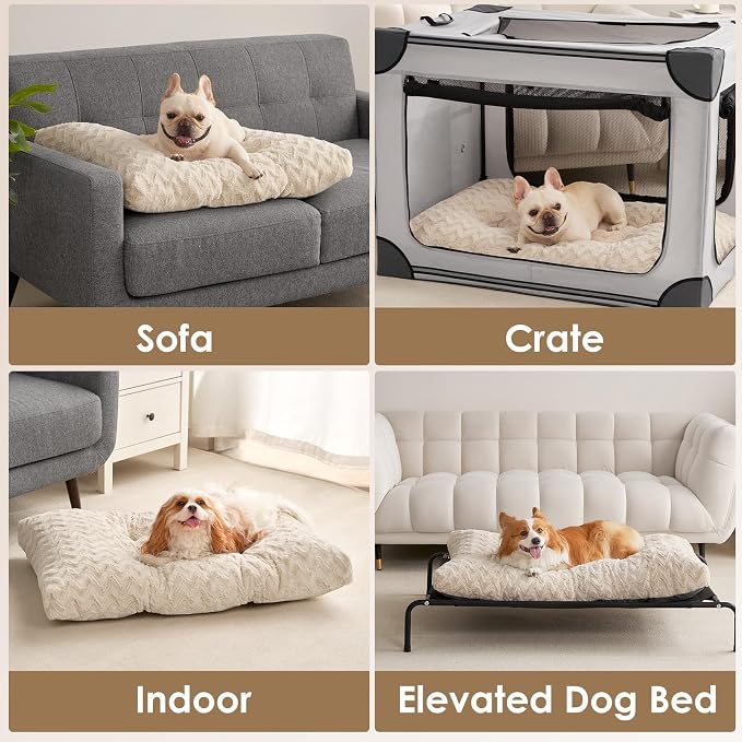 EHEYCIGA Washable XL Dog Beds Large Sized Dog, 44x32 Inch Pet Bed, Beige | Plush and Comfy Kennel Pad, Soft Dog Crate Mat, Deluxe Pet Sleeping Mat, Large Bed for Dog Up to 85 lbs