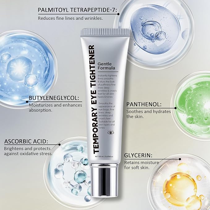 Instant temporary eye tightener cream,temporary eye tightener,improve dark circles,mild formula suitable for all skin types,0.68FL OZ,1PCS.