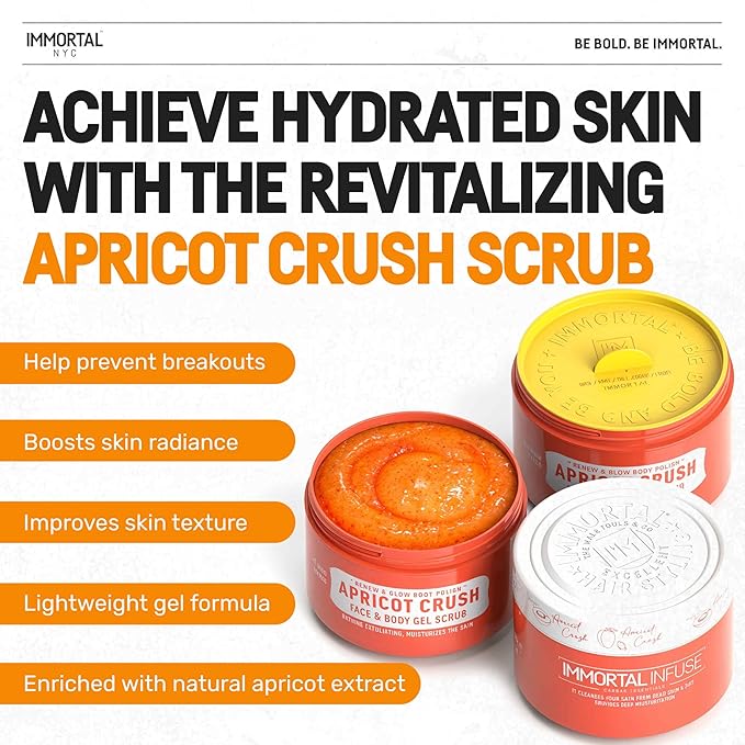 Immortal NYC - Apricot Crush Face & Body Scrub Mask Gel- Moisturizing and Exfoliating Body, Face, Hand, Foot Scrub - Fights Acne, Fine Lines & Wrinkles, Great Gifts For Women & Men - 10 oz