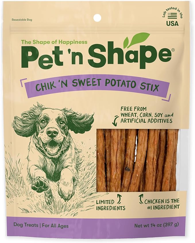 Pet 'n Shape Chik 'n Sweet Potato Stix – Made and Sourced in The USA- Natural Healthy Dog Treat, 14 Ounce | Premium chicken breast, Sweet potato recipe, Limited ingredients, Wheat and soy free, Training chews, For all life stages