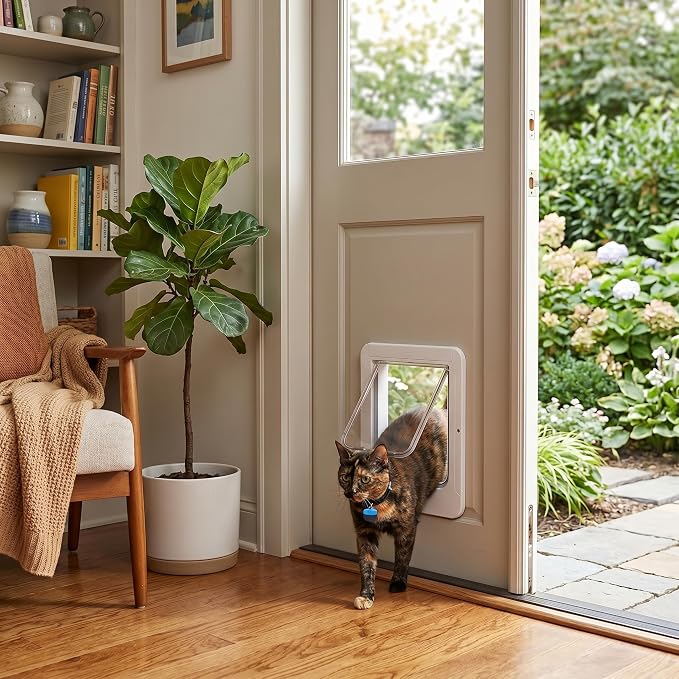 GLOGLOW Automatic Cat Door Interior Door, Smart Pet Access with Electronic Flap, Collar Activated and Secure Locking for Cats and Dogs, 10.24x11.61in Size