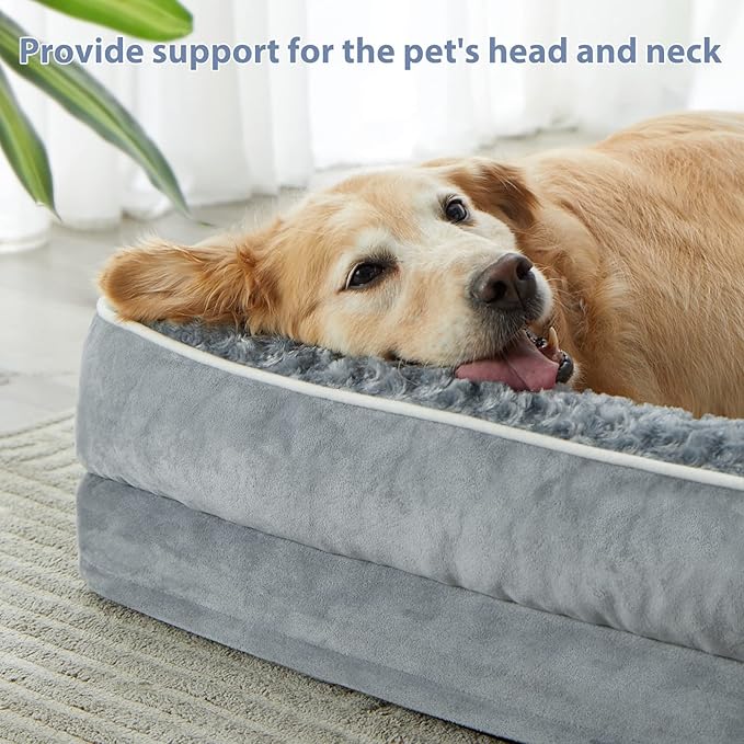 BFPETHOME Orthopedic Washable Dog Bed, Sleeping Couch for Large Senior Dogs | Deluxe Plush Rose Velvet Washable Cover, Egg Crate Foam Support, Waterproof Lining, Non-Slip Bottom, Senior Dogs