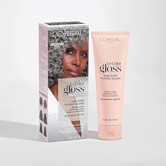 L’Oreal Paris Le Color Gloss One Step Toning Gloss, In-Shower Hair Toner with Deep Conditioning Treatment Formula for Gray Hair, Silver Slate, 1 Kit