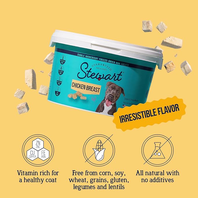 Stewart Freeze Dried Dog Treats, 100% Chicken Breast, 14.8 oz Tub | Premium Quality Raw Protein, Single Ingredient, High Protein Training Treats & Food Topper, No Refrigeration, Cat Friendly
