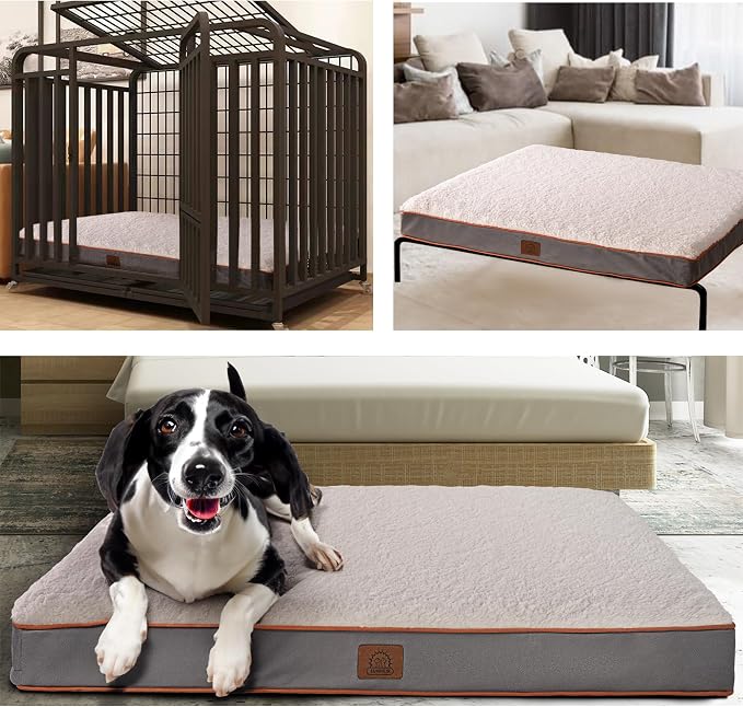 Sunheir Extra Large Orthopedic Dog Bed, Jumbo Waterproof Pet Bed Mat 47.5" | Removable Machine Washable Cover, Thick Egg Crate Foam Support, Easy-Clean, Anti-Slip Bottom, Soft Dog Crate Bed, Light Grey