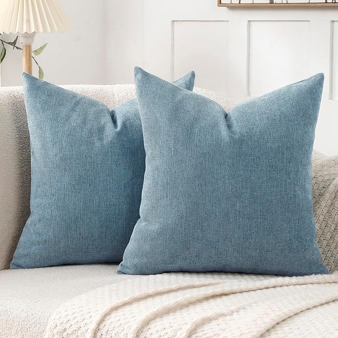 Pack of 2 Decorative Chenille Throw Pillow Covers, 20x20, Dusty Blue | Square Soft Cozy Concise Pillow Covers Modern Farmhouse Couch Cushion Cases for Sofa Bed Living Room Home Decor