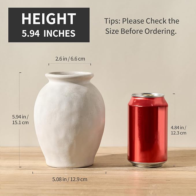 5.94" Ceramic Vase for Home Decor, Decorative Terracotta Farmhouse Rustic Vases for Living Room Kitchen Bedroom Bathroom Entryway Mantel Table, Pottery Vases for Pampas Grass Fresh Dried Flowers