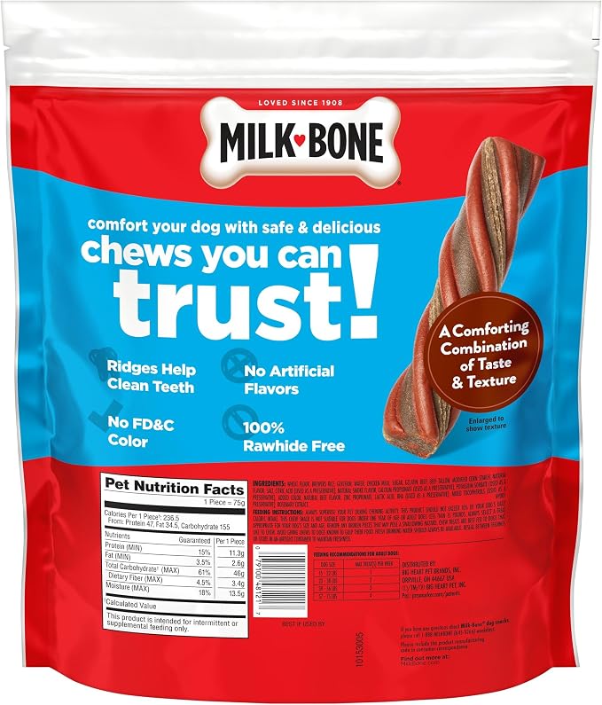 Milk-Bone Comfort Chews, Unique Chewy Texture & Real Beef, 16 Dog Chews | 40.8-oz. bag, For dogs 15-75 lbs., Rawhide-free dog chews, Made with real beef