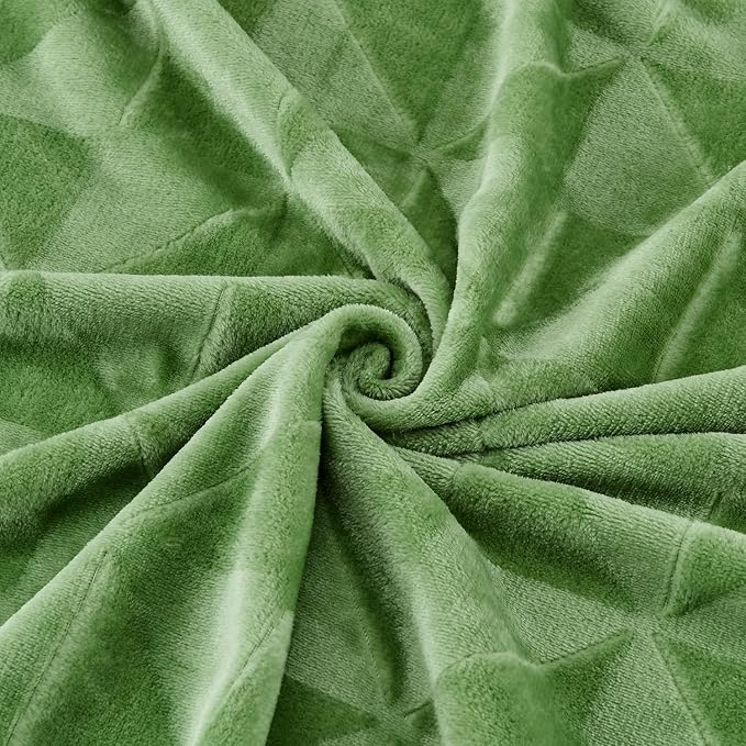 Flannel Fleece Throw Blanket, 50 x 60 Inches, Sage Green | Triangle Textured Super Soft Lightweight Cozy Warm Plush Blanket for Bed Couch Sofa