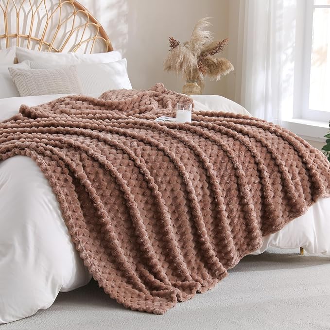 Fleece Throw Blanket, Light Brown, 50"×60" for Couch Sofa Bed | Super Soft Cozy Plush Microfiber Flannel, 3D Jacquard,Lightweight for mom woman