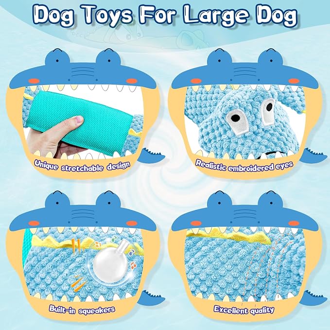 WOWBALA Interactive Tug of War Dog Toys for Small to Large Breeds-Squeaky Plush Puppy Toys with Crinkle Paper, Stuffed Chew Dog Toys to Keep Them Busy, Training Reward Gift (Blue)