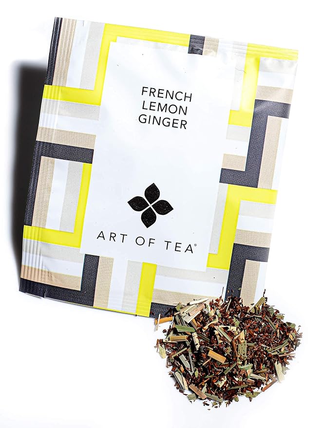 Art of Tea Organic French Lemon Ginger Tea Bags – 12 Count Premium Pyramid Sachets – Caffeine Free Herbal Tea with Ginger, Lemongrass & Lemon Verbena – Soothing Wellness & Digestion Tea