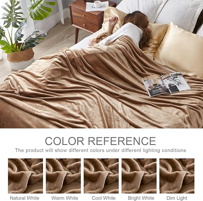 Hansleep Twin Camel Fleece Blanket, Soft Flannel Bed Blanket | Fuzzy Cozy Blanket 60x80 Inches, Multi-use for Bed, Sofa, Couch, Travel, Camping, All Season Warm Lightweight Cover