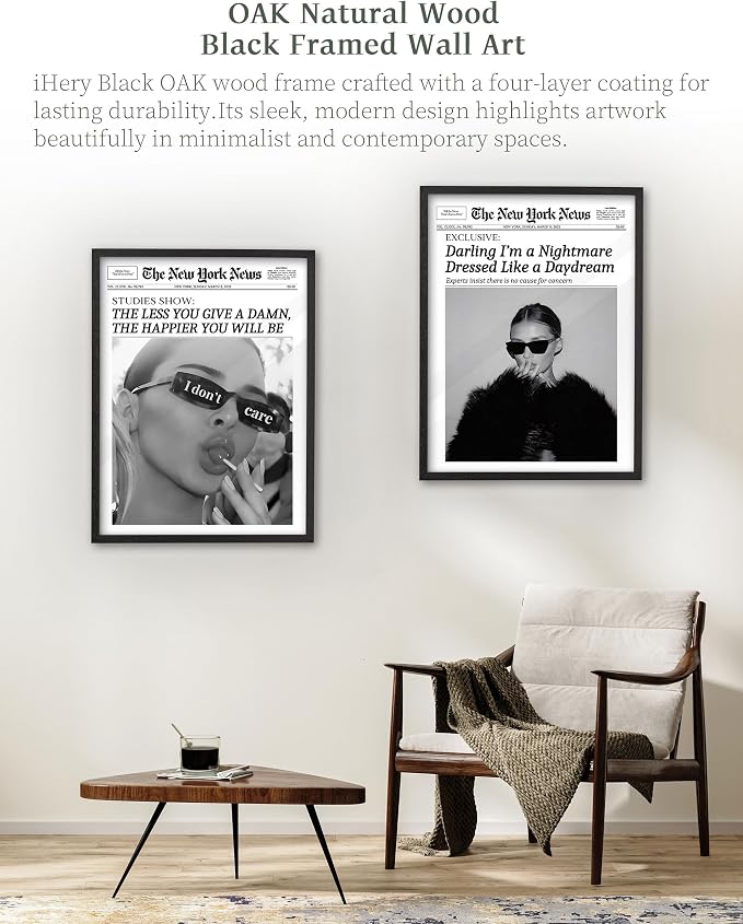 iHery 12x16in Darling I'm a Nightmare Framed Newspaper Wall Art | Premium Black OAK Wood Frame with Canvas Print, Vintage Fashion Decor for Bedroom, Dorm, Living Room and Gallery Wall, 1Pack