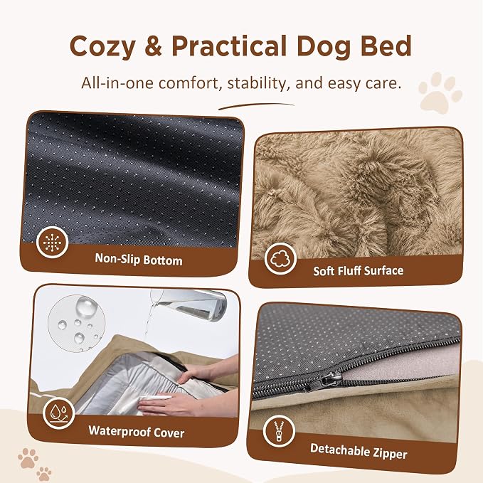 Comfort Expression Waterproof Orthopedic Dog Beds for Large Sized Dog | Supportive Egg Crate Foam Large Pet Bed with Removable Bolster, Dog Couch with Washable Cover & Non-Slip Bottom, 36x27 Inch