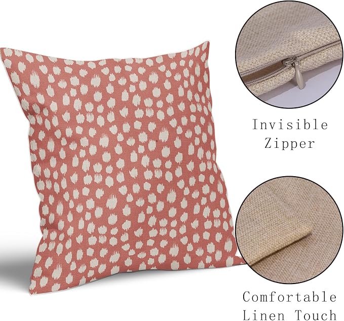 Sweetshow Coral Pink Cream Dots Pillow Covers 22x22 Set of 2 Boho Design Polka Dot Throw Pillows Modern Trendy Print Outdoor Decorative Pillowcase Square Linen Cushion Cases Decor for Sofa Couch Bed