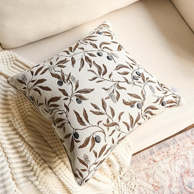 Alerfa Beige Floral Throw Pillow Cover 20 x 20 Inch Sqaure Luxury Decorative Pillow Cover for Couch Living Room Bedroom