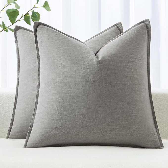 MIULEE Decorative Linen Pillow Covers 20x20 Inch Light Gray | Boho Farmhouse Neutral Couch Throw Pillows for Bed, Pack of 2 Accent Modern Pillowcases, Sofa Livingroom Home Decor