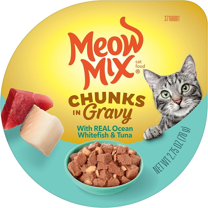 Meow Mix Seafood Favorites Chunks in Gravy Wet Cat Food Variety Pack, 2.75 Ounce (Pack of 48)