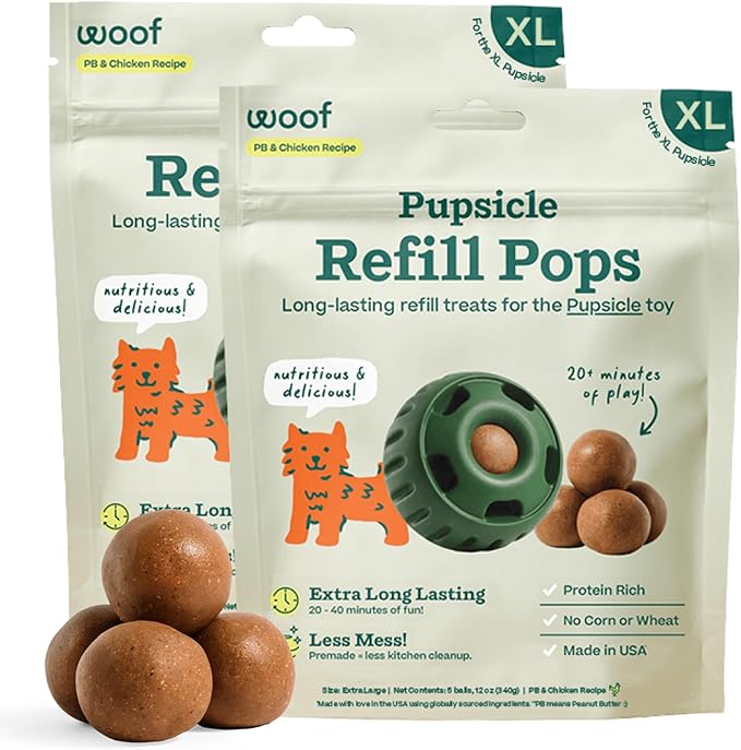 WOOF Pupsicle Chicken Refill Pops Dog Treats, XL, 5 Count, 2 Pack | For extra-large Pupsicles, 10 total treats, chicken flavor, long-lasting treats, pre-made wholesome ingredients, shelf stable