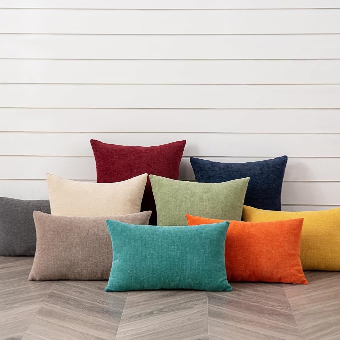 GAWAMAY Decorative Couch Throw Pillow Covers 22x22 Inch Set of 2 Beige | Soft Chenille Farmhouse Style, Hidden Zipper, Neutral Cushion Pillowcases for Sofa Living Room Bed, Only Covers