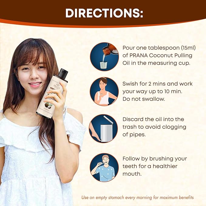 PRANA Coconut Pulling Oil Mouthwash with Tongue Scraper- Ayurvedic Oils for Clean Rinse with Coconut Oil & Clove & improving Teeth & Gum Health - Teeth Pulling Oil Keeps Your Mouth Refreshed- (2 Pack)