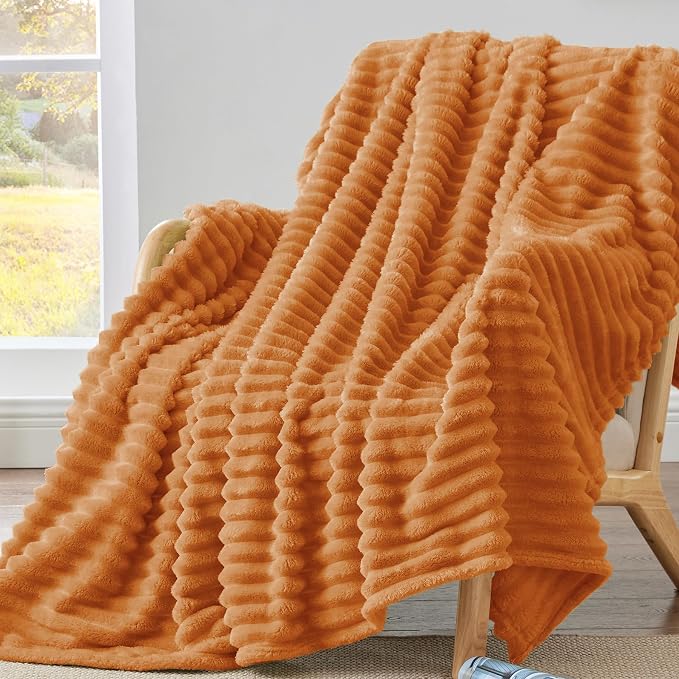 BEDELITE Fall Twin Blanket for Couch & Bed, Burnt Orange, 60"x80" | Ultra-Soft Plush Fleece, Warm Yet Lightweight, Ribbed Texture, Fall Home Decor, Machine Washable, Giftable, All-Season Use
