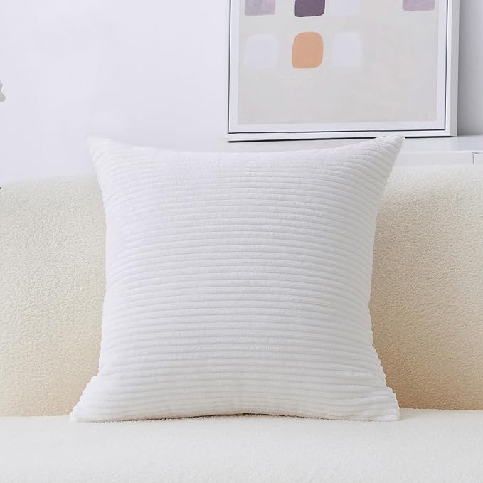 Home Brilliant Euro Sham Super Soft Striped Corduroy Velvet Decorative Throw Pillow Cushion Cover for Baby Couch Bench Sofa Summer Decor, 26x26 inch(66cm), Creamy White