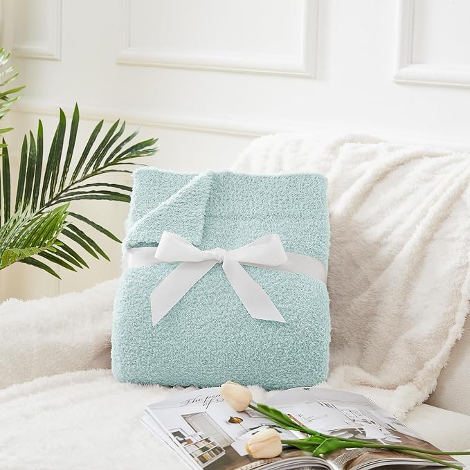Knit Throw Blanket for Couch Sky Blue - Super Soft Lightweight Plush Fuzzy Fluffy Cozy Blankets and Throws for Sofa Bed, 50 x 60 inches