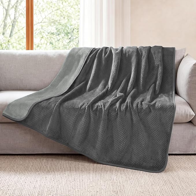Luciphia Waterproof Blanket for Dog, Washable Reversible Fleece Pet Throw | Durable protector for bed, couch, crate, and furniture; leakproof and calming for dogs, cats, puppies Gray L(65''x57'')