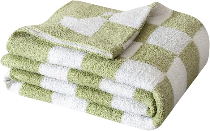 SeaRoomy Fuzzy Checkered Throw Blanket for Couch,Green 60"X79" | Warm,Cozy,Fluffy,Lightweight,Gift for Women Couch Sofa Bed Room Decor